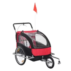 Reiten 2-in-1 Collapsible 2-Seater Kids Stroller & Bike Trailer with Pivot Wheel - Black/Red
