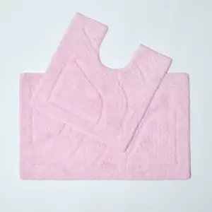 Luxury Two Piece Cotton Pink Bath Mat Set - Pink - Pink - Pink - Homescapes