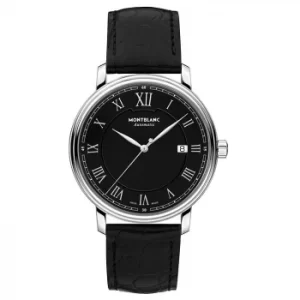 Mont Blanc Tradition Mens Black Leather Strap Watch