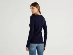 Benetton, Long Sleeve Pure Cotton T-Shirt, taglia M, Dark Blue, Women
