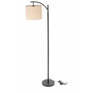 Oypla - Black Floor Standing Lamp Reading Light with Linen Fabric Lampshade - Includes Bulb