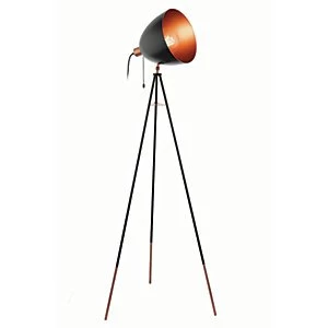 Eglo Chester Tripod Single Light Floor Lamp Black & Copper - 60W E27