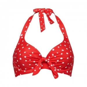 Figleaves Underwired Halter Bunny Tie Bikini Top - RED/WHITE SPOT