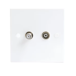 KnightsBridge White Twin Coaxial and Satellite TV Outlet Isolated Single Wall Plate