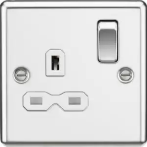 KnightsBridge 13A 1G DP Switched Socket with White Insert - Rounded Edge Polished Chrome