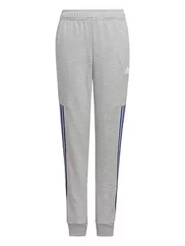 Adidas Junior Boys 3 Stripe Full Zip Hood Tracksuit, Light Grey, Size 13-14 Years