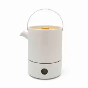 Bredemeijer Tea Set Umea Design Stoneware Teapot 1.2L With Warmer In White With Bamboo Lid