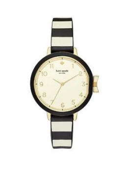 Kate Spade New York Kate Spade Park Row White With Black And Gold Detail Dial Black And Gold Silicone Strap Ladies Watch