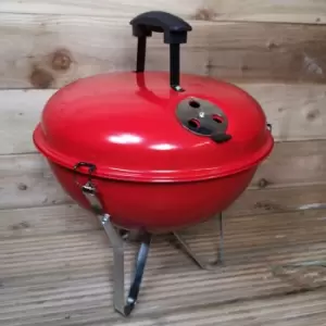 Koopman - 37cm Portable Red Enamel Vented Kettle BBQ with Lid Ideal for Garden or Camping