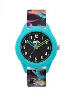 Hype Hype Black And Blue Case Dial Dinosaur Print Silicone Strap Kids Watch