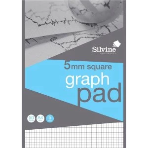 Silvine A4 Student Graph Pad 90gsm 5mm Quadrille White 50 Sheets Pack of 10