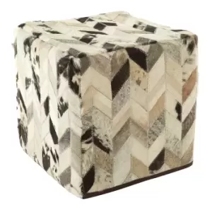Genuine Cowhide Leather Pouffe in Black/White Patchwork
