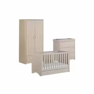 Babymore Veni Oak Room Set 3 Pieces With Drawer - Cot Bed Chest Wardrobe
