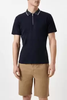 Mens Jacquard Collar Zip Polo Shirt