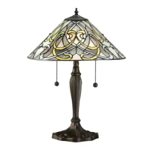 Dauphine 2 Light Table Lamp Dark Bronze, Tiffany Glass, E27