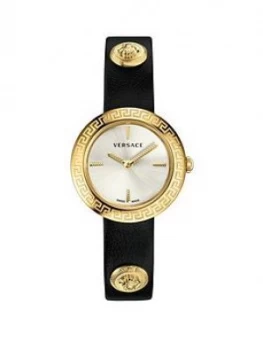 Versace Silver Sunray And Gold Detail Dial Grey Leather Wrap Strap Ladies Watch