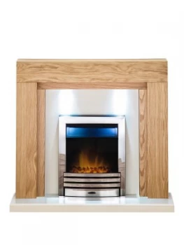 Adam Fire Surrounds Beaumont Fireplace Suite In Oak With Eclipse Electric Fire In Chrome