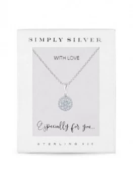 Simply Silver Cubic Zirconia Pave Round Pendant Necklace