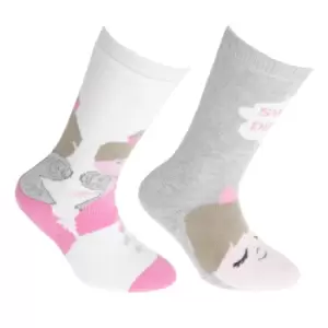 FLOSO Childrens/Kids Cotton Rich Welly Socks (2 Pairs) (6-8.5 Child UK) (Cream/Pink)