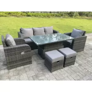 Dark Mixed Grey Rattan Outdoor Garden Furniture Lifting Adjustable Dining Or Coffee Table Sets Lounge Sofa Recling Chairs Footstools 7 Seater - Fimous