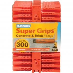 Plasplugs Regular Duty Super Grips Concrete and Brick Fixings RED Pack of 300
