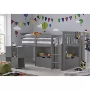 Bedmaster - Milo Sleep Station Desk Storage Kids Bed Grey With Memory Foam Mattress