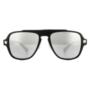 Aviator Matte Black Dark Grey Silver Mirror Sunglasses