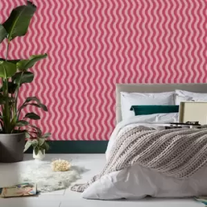 Envy - Making Waves Raspberry & Tangerine Pink Stripe Wallpaper - Pink