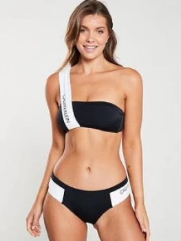 Calvin Klein Bandeau One Shoulder Bikini Top - Black, Size M Bottom, Women