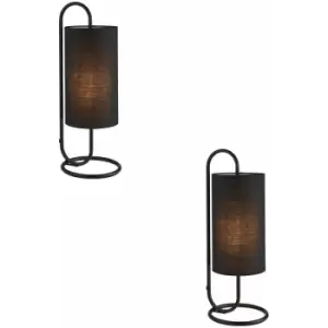 2 pack Modern Matt Black Oval Table Lamp Desk Light & Black Fabric Shade
