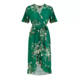 Mela London Green Floral Dip Hem Wrap Midi Dress - Green