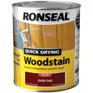 Ronseal Quick Drying Exterior Woodstain - Dark Oak - Gloss - 750ml - Dark Oak