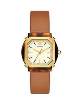 Tory Burch Tory Burch Gold And Tortoise Shell Tank Dial Blush Leather Strap Ladies Watch