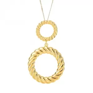 Rope Pattern Open Circle Double Drop Yellow Gold Pendant P5192