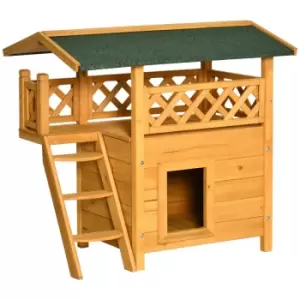 Pawhut Cat House With Balcony - Brown