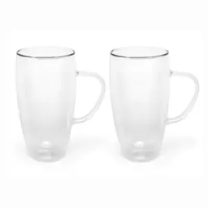 Double Wall Glass Mug for Coffee or Tea Large 400ml with Handle in A Set of 2