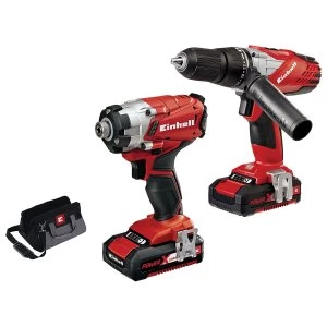 Einhell Power-X-Change 18V Cordless Combi & Impact Driver Twin Pack 2 x 1.5AH Li-Ion Battery with Tool Bag