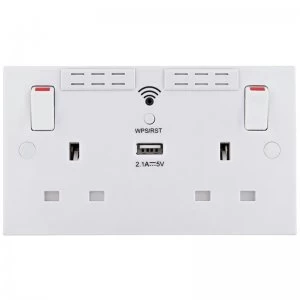 British General WiFi Extender Switched Double Socket + USB Port