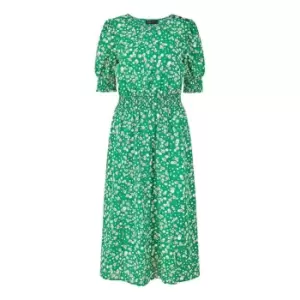 Mela London Green Floral Ruched Waist Midi Dress - Green