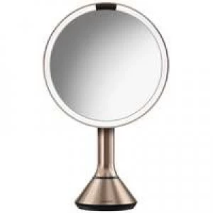 simplehuman Sensor Mirrors 5 x Magnification 20cm Sensor Mirror with Touch Control Brightness: Round, Rose Gold Stainless Steel, Rechargeable
