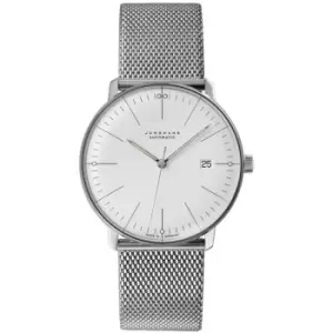 Mens Junghans 'Max Bill' Silver and White Stainless Steel Automatic Watch