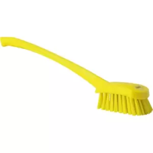 Vikan Long handled washing brush, hard, pack of 10, yellow