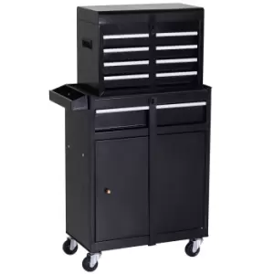Durhand 2 in 1 Metal Tool Cabinet Storage Box Cabinet with 5 Drawers Pegboard Chest - Black & Brown
