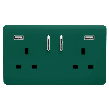 Trendi Switch 2 Gang 13Amp Double Socket & 2 USB Ports - Dark Green