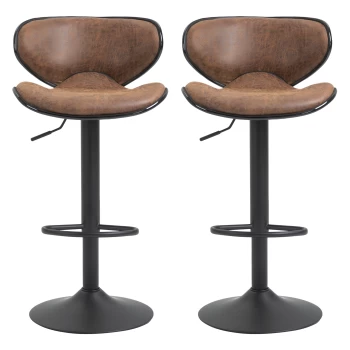 HOMCOM Bar Stool Set of 2 Microfiber Cloth Adjustable Height Armless Chairs with Swivel Seat, Brown AOSOM UK
