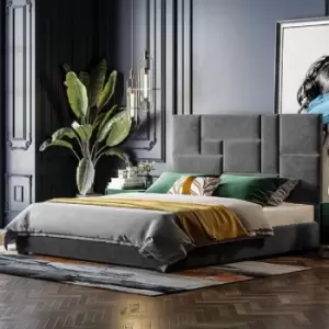 Conmo Upholstered Beds - Plush Velvet, Small Double Size Frame, Grey - Grey