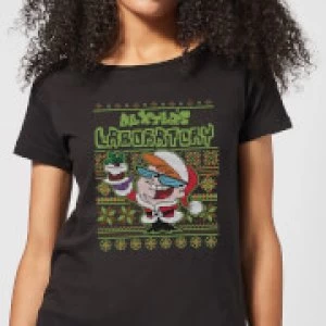 Dexter's Lab Pattern Womens Christmas T-Shirt - Black - M