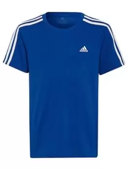 adidas Boys 3 Stripe T-Shirt - Blue/White, Size 7-8 Years