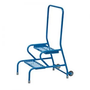 FORT Stable Step Ladder with Painted Handrail and Wheels 2 Steps Blue Capacity: 150 kg
