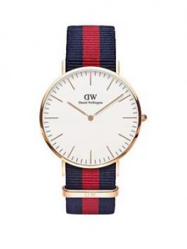 Daniel Wellington Oxford White And Rose Gold Detail 40Mm Dial Red And Blue Stripe Nato Strap Watch